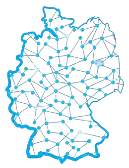 Karte von Deutschland mit Städtemarkierungen, Beratung in ganz Deutschland
